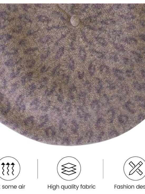 Women\'s Classic Wool Leopard French Painter Beret Hats Leopard-Beige